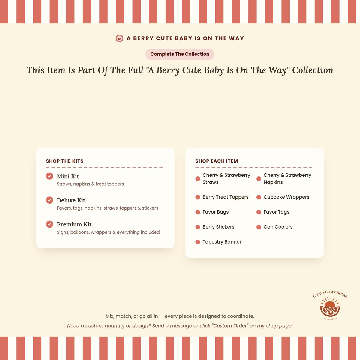 A Berry Cute Baby Is On The Way Favor Bags, Set of 12 – 6x9 Flat Kraft Paper Bags for Baby Shower Favors and Treats
