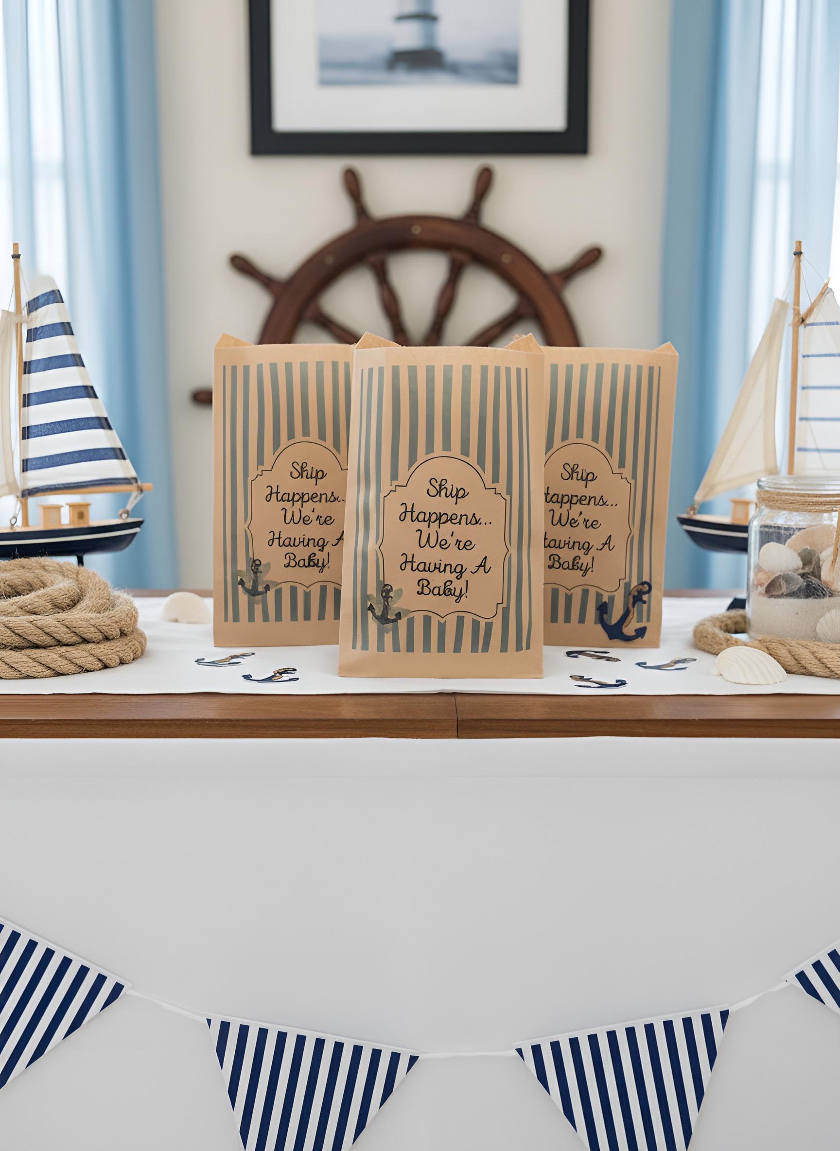 Ship Happens Favor Bags, Set of 12 – 6x9 Flat Kraft Paper Bags for Baby Shower Favors & Treats