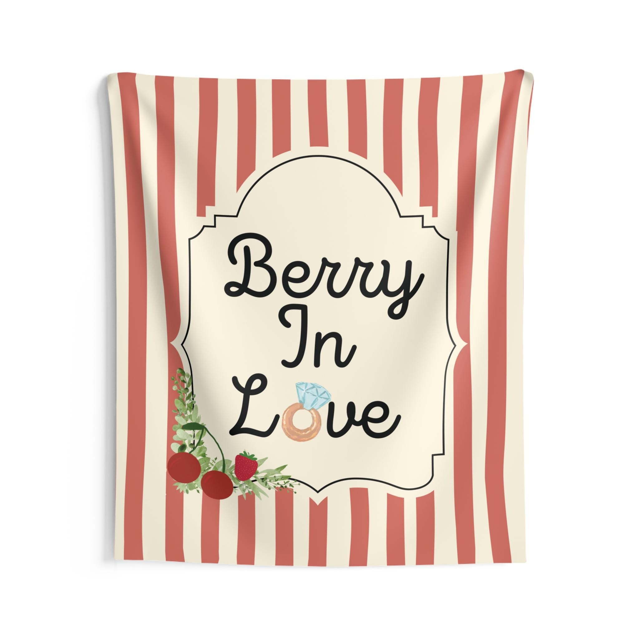 Personalized "Berry In Love" Tapestry Banner Polyester Wall Hanging Backdrop, 4 Sizes for Bridal Shower