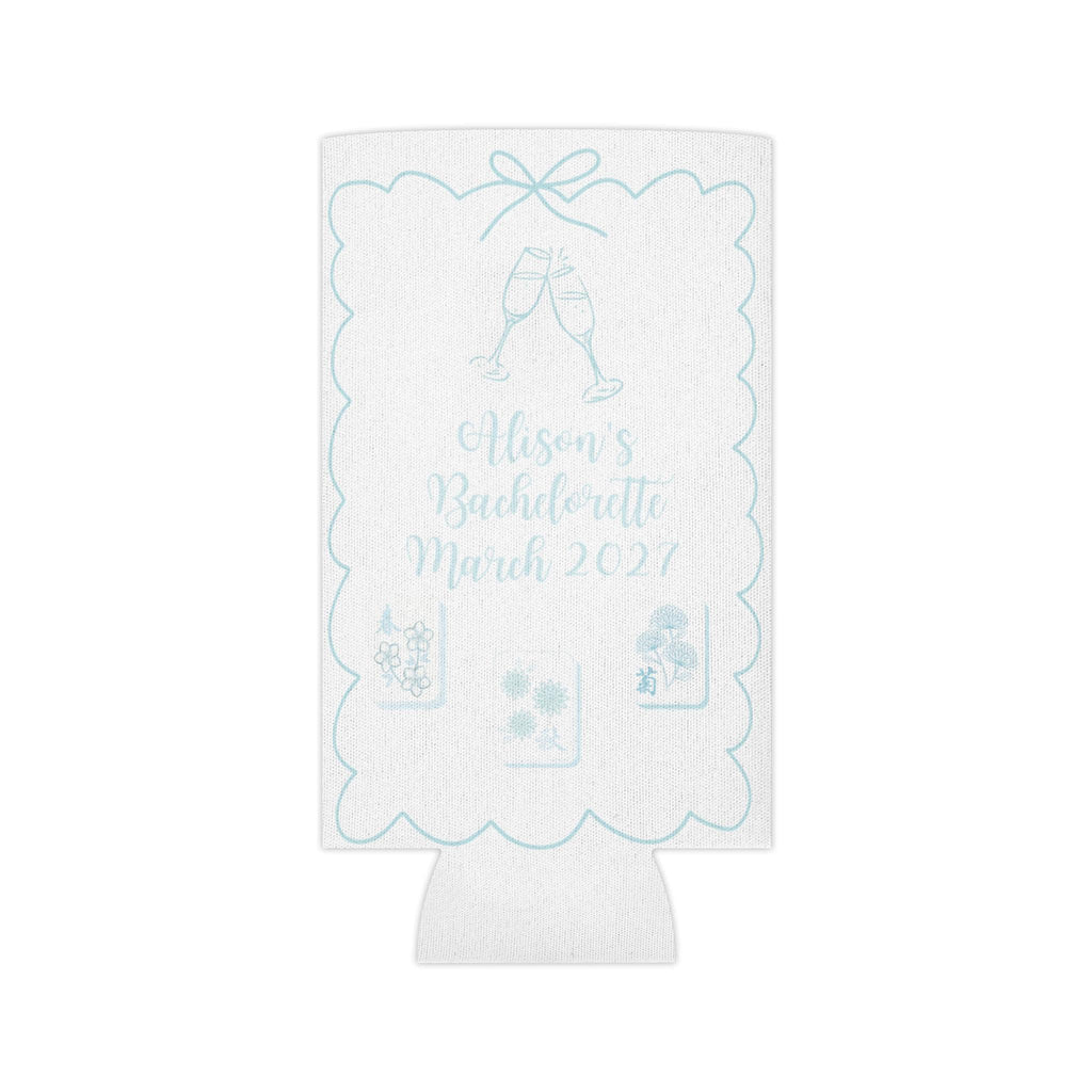 Personalized Mahjong and Mimosas Can Cooler Custom Can Sleeve in Sage Green, Light Pink or Light Blue