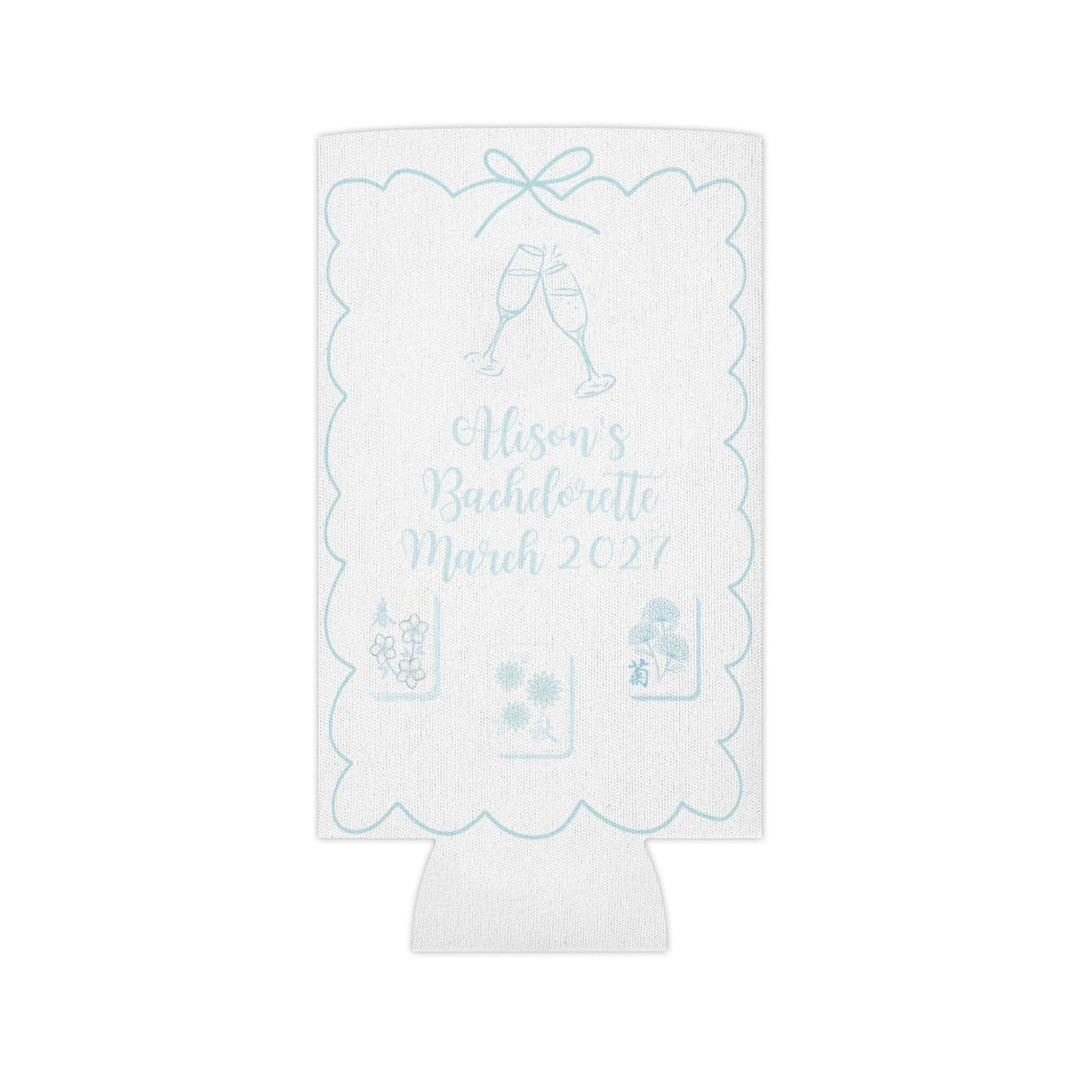Personalized Mahjong and Mimosas Can Cooler Custom Can Sleeve in Sage Green, Light Pink or Light Blue