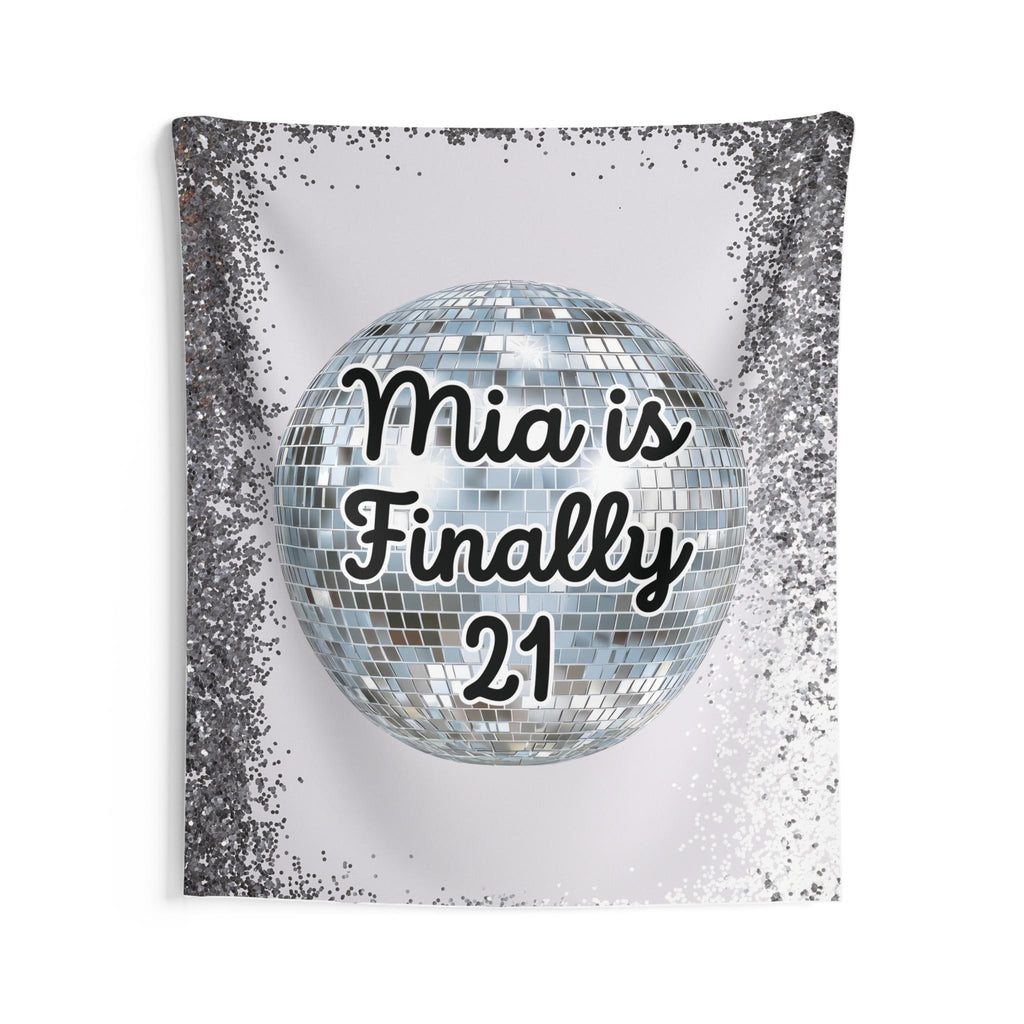 Personalized "Finally 21" Tapestry Banner Silver Polyester Wall Hanging Backdrop, 4 Sizes