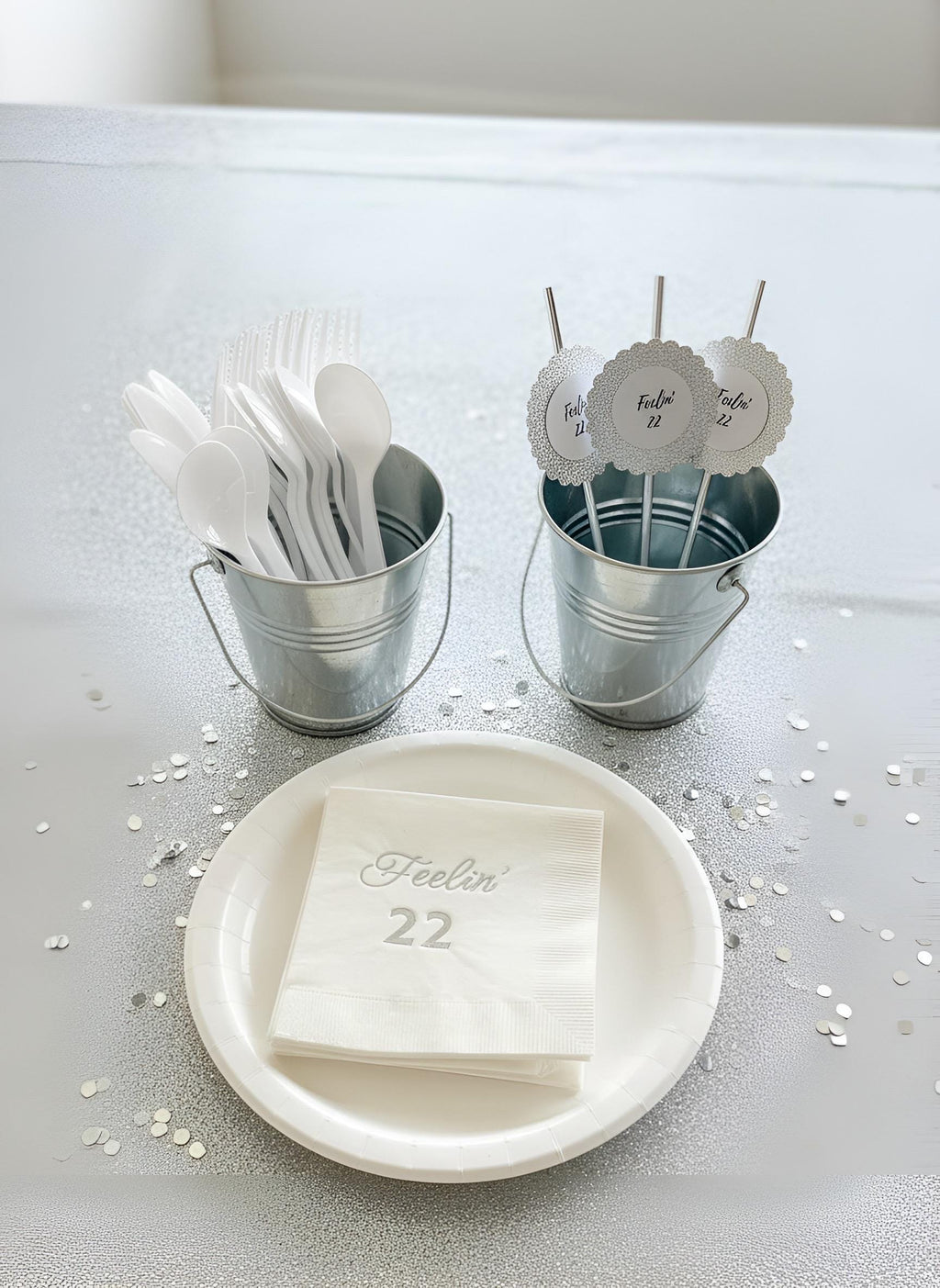 Feeling 22 Napkins, Set of 12 – Rose Gold, Gold, Silver Metallic Lettering, White or Black Napkin