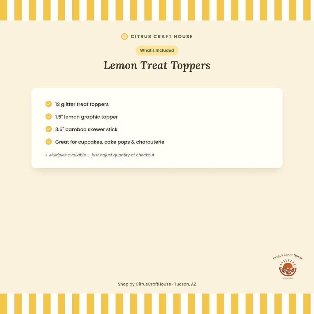 Glitter Lemon Cupcake Toppers, Bamboo Skewers for Parties