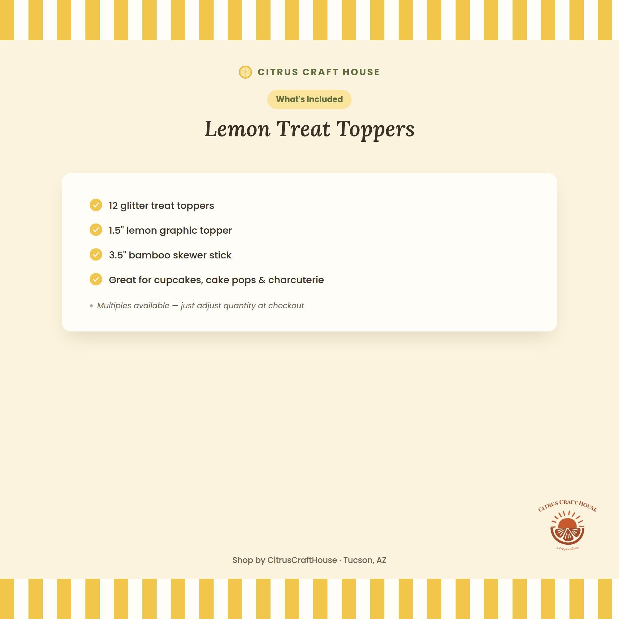 Glitter Lemon Cupcake Toppers, Bamboo Skewers for Parties