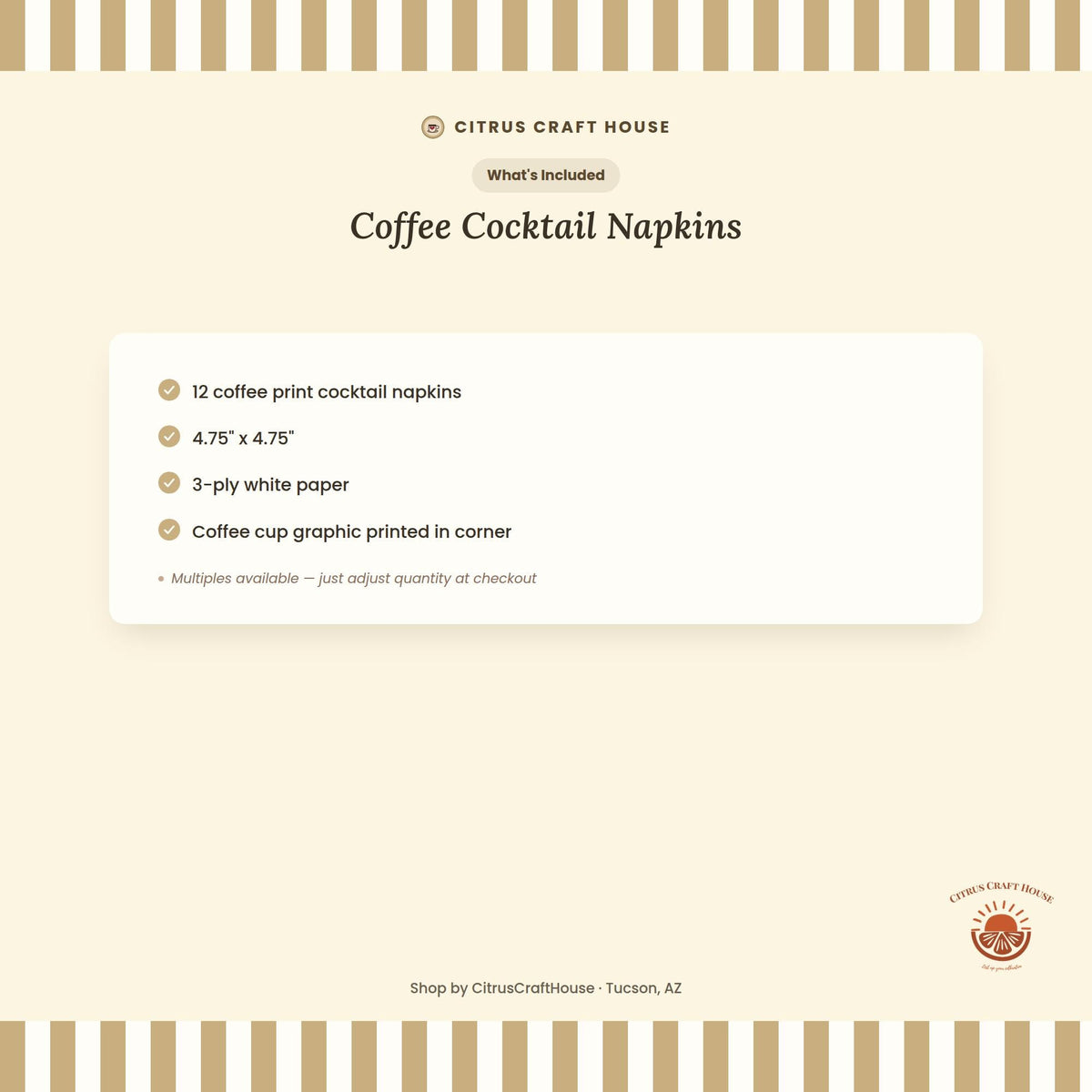 Coffee Cocktail Napkins, Set of 12 – White Paper Napkins with Coffee Cup Print for Baby Shower & Bridal Shower