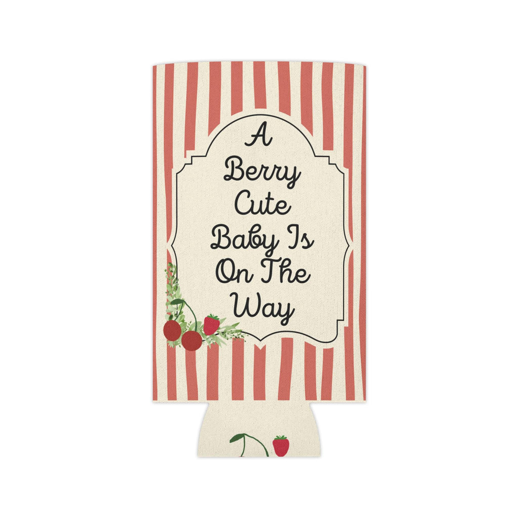 Personalized "A Berry Cute Baby Is On The Way" Can Cooler Custom Baby Shower Can Sleeve, Slim and Regular Can Sizes