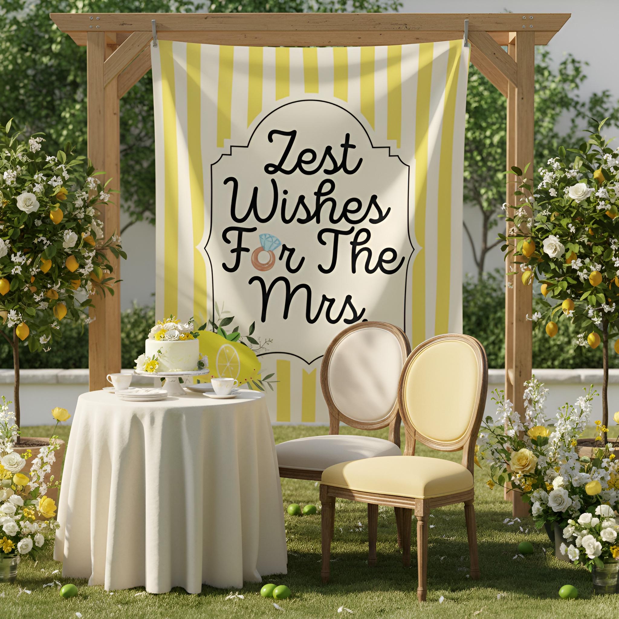 Personalized Zest Wishes for the Mrs Tapestry Banner Polyester Wall Hanging Backdrop, 4 Sizes for Bridal Shower