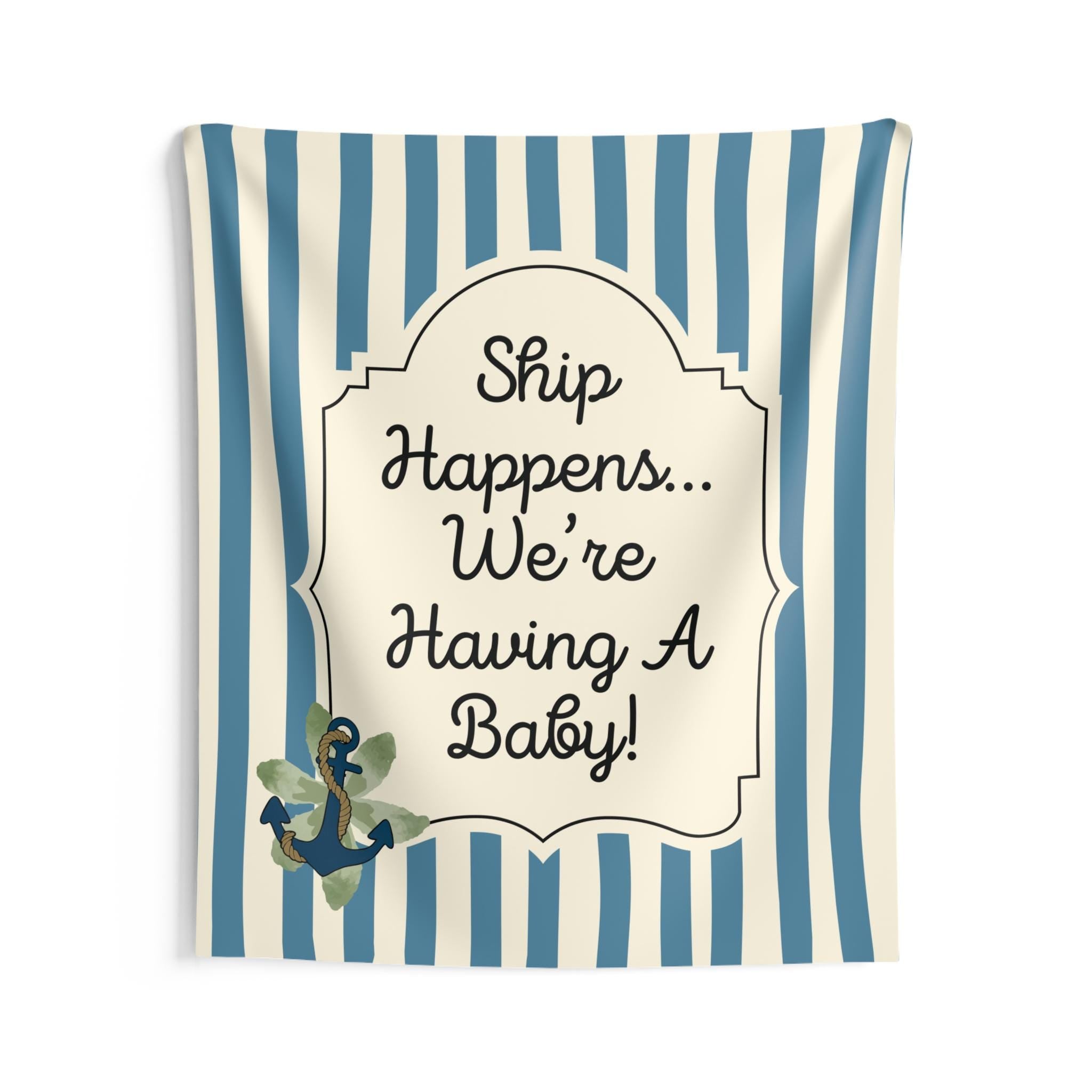 Personalized "Ship Happens" Tapestry Banner Polyester Wall Hanging Backdrop, 4 Sizes for Baby Shower