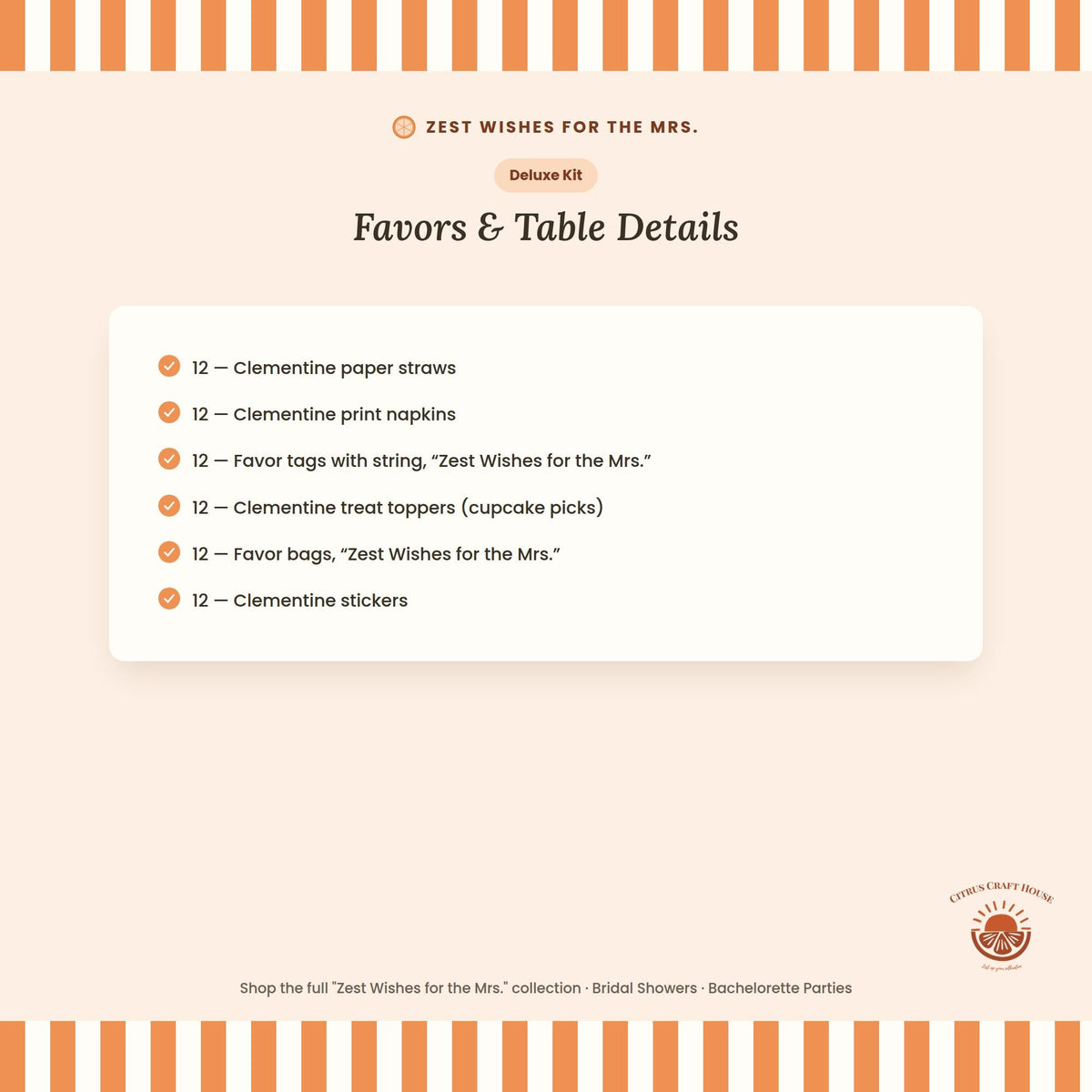 Zest Wishes for the Mrs. Bridal Shower Decor Kit | Clementine Orange Bachelorette Party Set | Signs, Balloons, Favor Bags & More