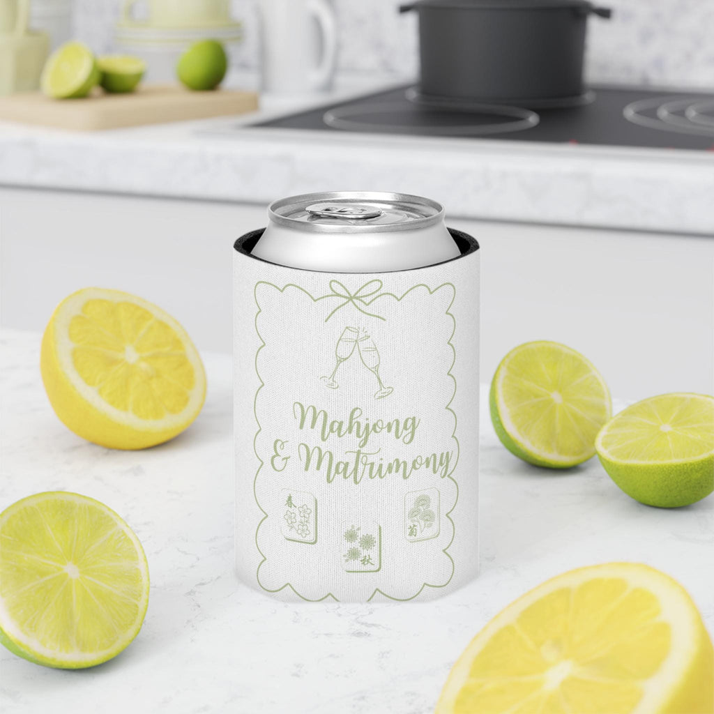 Personalized Mahjong and Matrimony Can Cooler Custom Can Sleeve in Sage Green, Light Pink or Light Blue