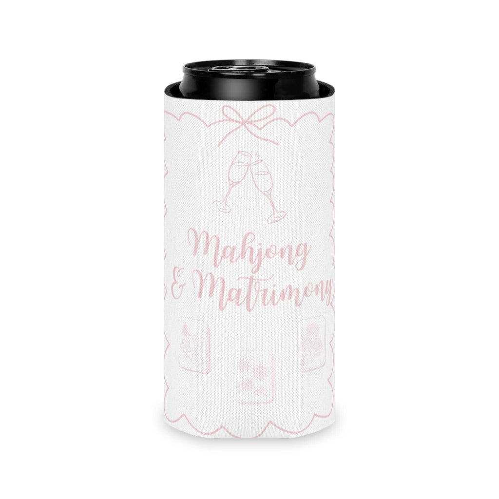 Personalized Mahjong and Matrimony Can Cooler Custom Can Sleeve in Sage Green, Light Pink or Light Blue