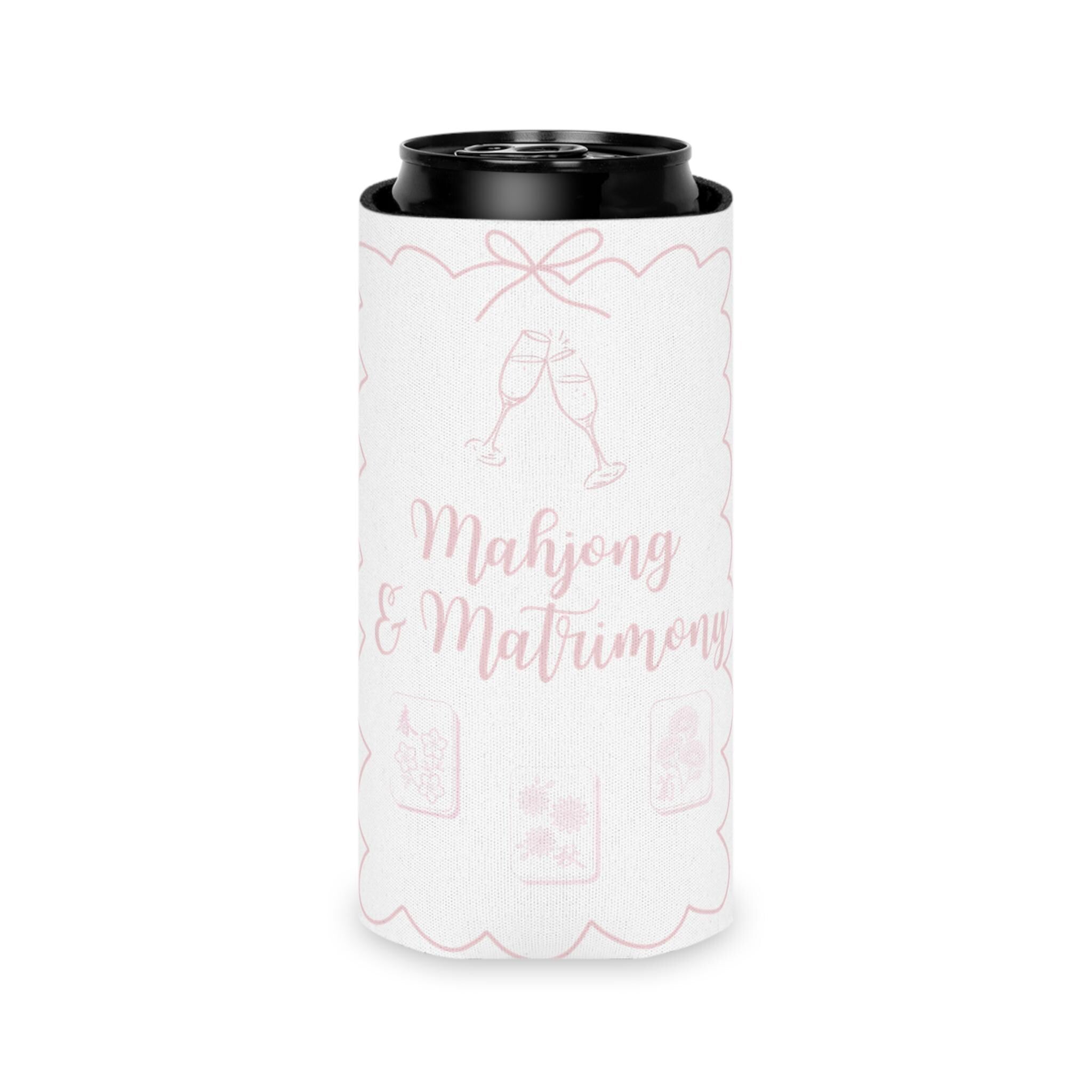 Personalized Mahjong and Matrimony Can Cooler Custom Can Sleeve in Sage Green, Light Pink or Light Blue