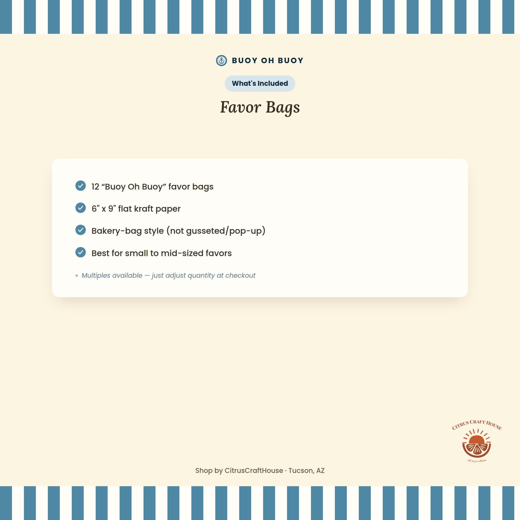 Buoy Oh Buoy Favor Bags, Set of 12 – 6x9 Flat Kraft Paper Bags for Baby Shower Favors & Treats