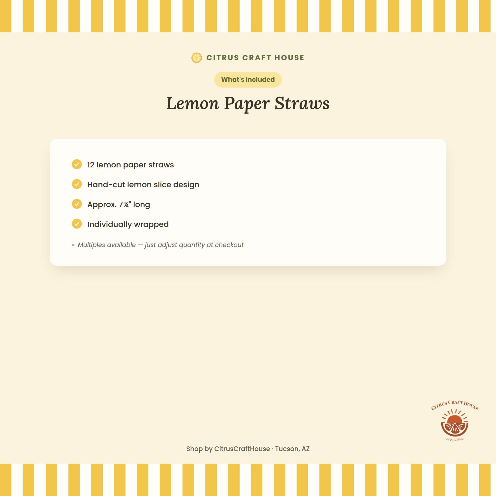 Lemon Paper Straws, Set of 12 – Eco-Friendly Paper Straws for Lemonade Stand, Baby Shower & Bridal Shower