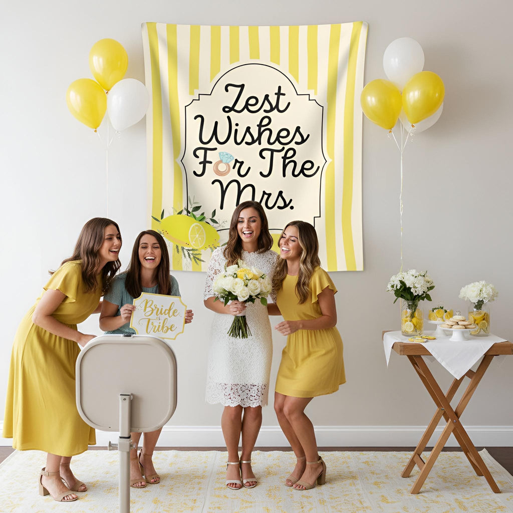 Personalized Zest Wishes for the Mrs Tapestry Banner Polyester Wall Hanging Backdrop, 4 Sizes for Bridal Shower