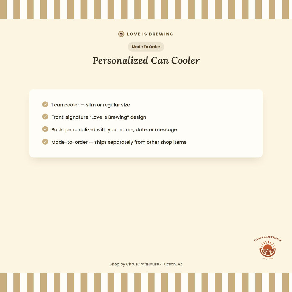 Personalized Love is Brewing Can Cooler Custom Bachelorette Bridal Can Sleeve Slim and Regular Can Sizes