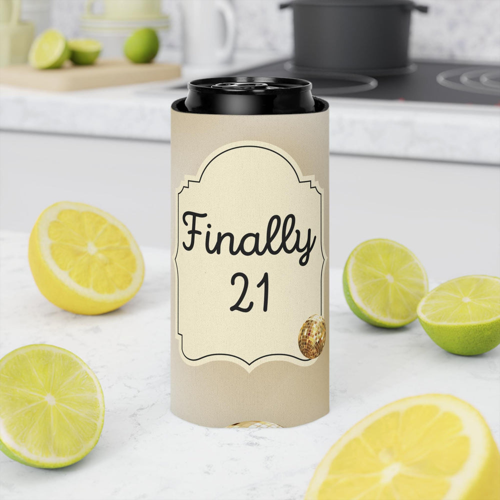 Personalized Finally 21 Can Cooler Rose Gold, Gold, Silver Custom Can Sleeve, Slim and Regular Sizes
