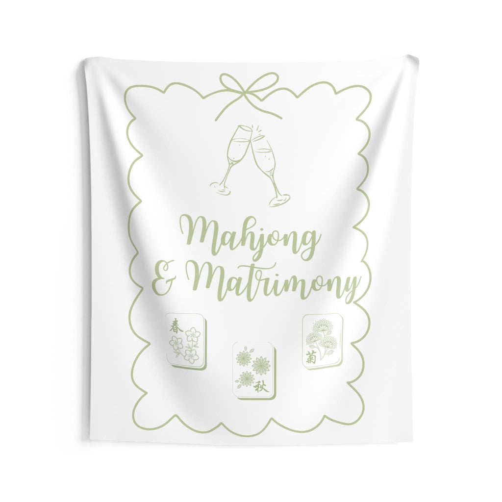 Personalized Mahjong and Matrimony Tapestry Banner Polyester Backdrop in Sage Green, Light Pink or Light Blue, 4 Sizes