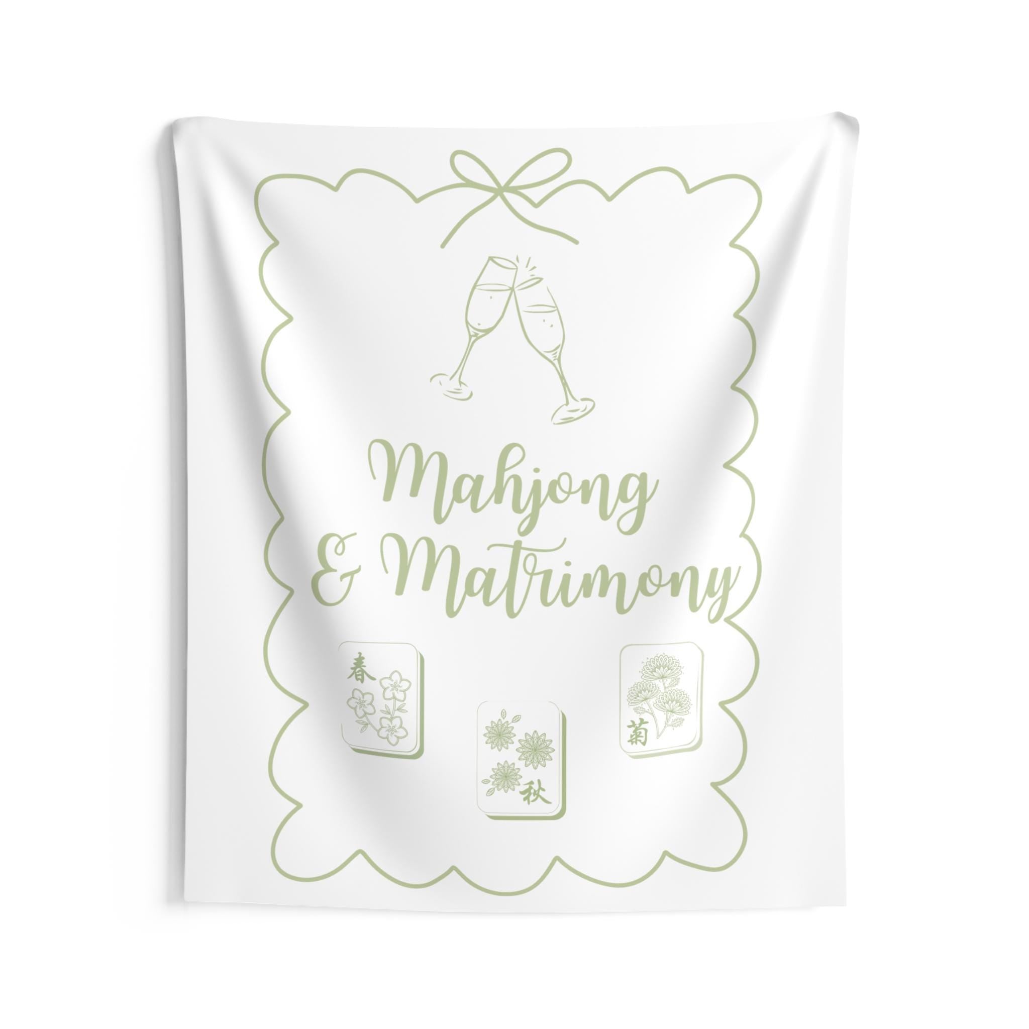 Personalized Mahjong and Matrimony Tapestry Banner Polyester Backdrop in Sage Green, Light Pink or Light Blue, 4 Sizes