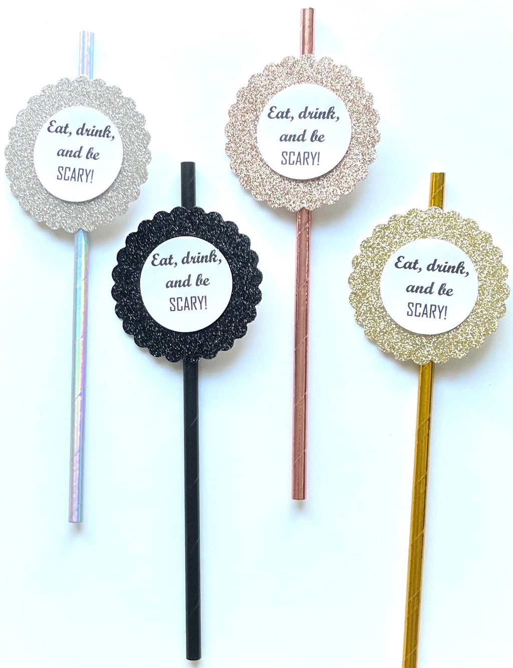 Eat Drink and Be Scary Halloween Party Decor Paper Straws - Trick or Treat Treating - Set of 12 Straws - Party Favors- Candy Alternative