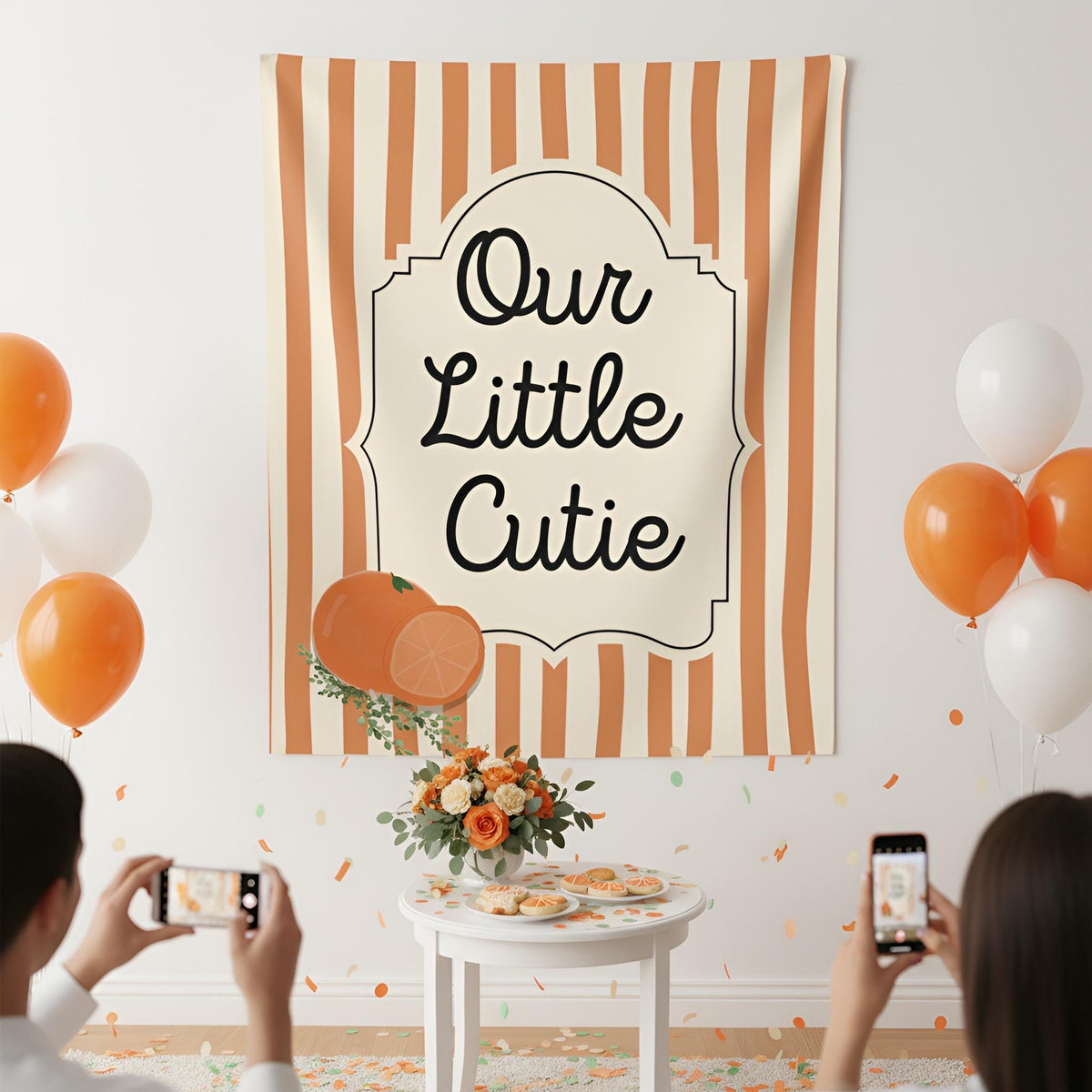 Personalized Our Little Cutie Tapestry Banner Polyester Wall Hanging Backdrop, 4 Sizes for Baby Shower