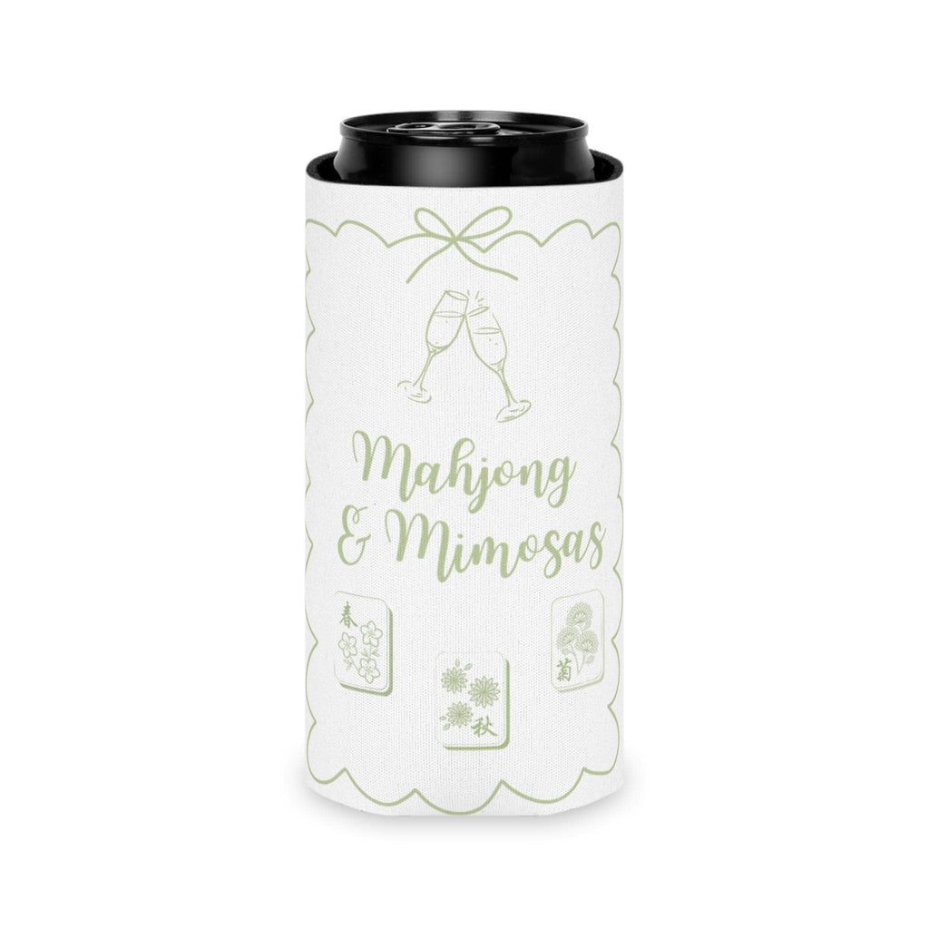 Personalized Mahjong and Mimosas Can Cooler Custom Can Sleeve in Sage Green, Light Pink or Light Blue