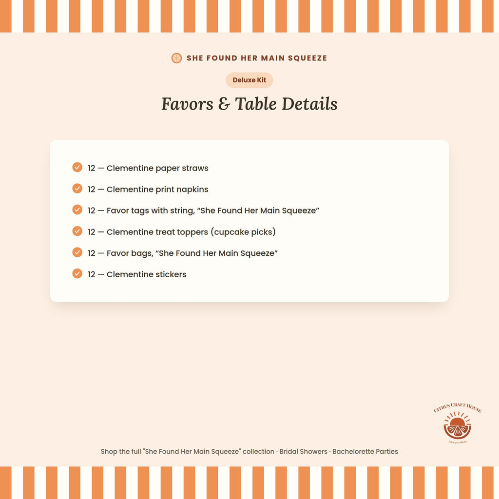 She Found Her Main Squeeze Bridal Shower Decor Kit | Clementine Orange Bachelorette Party Set | Signs, Balloons, Favor Bags & More