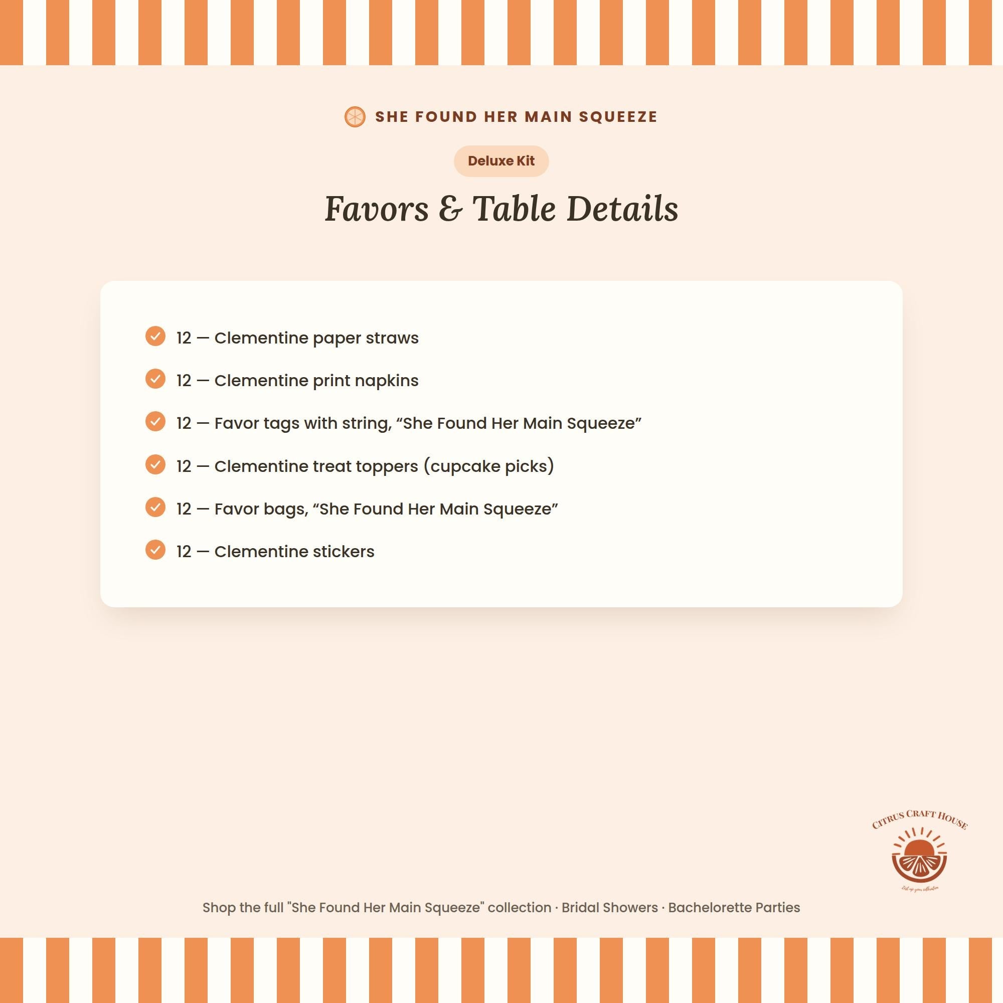 She Found Her Main Squeeze Bridal Shower Decor Kit | Clementine Orange Bachelorette Party Set | Signs, Balloons, Favor Bags & More