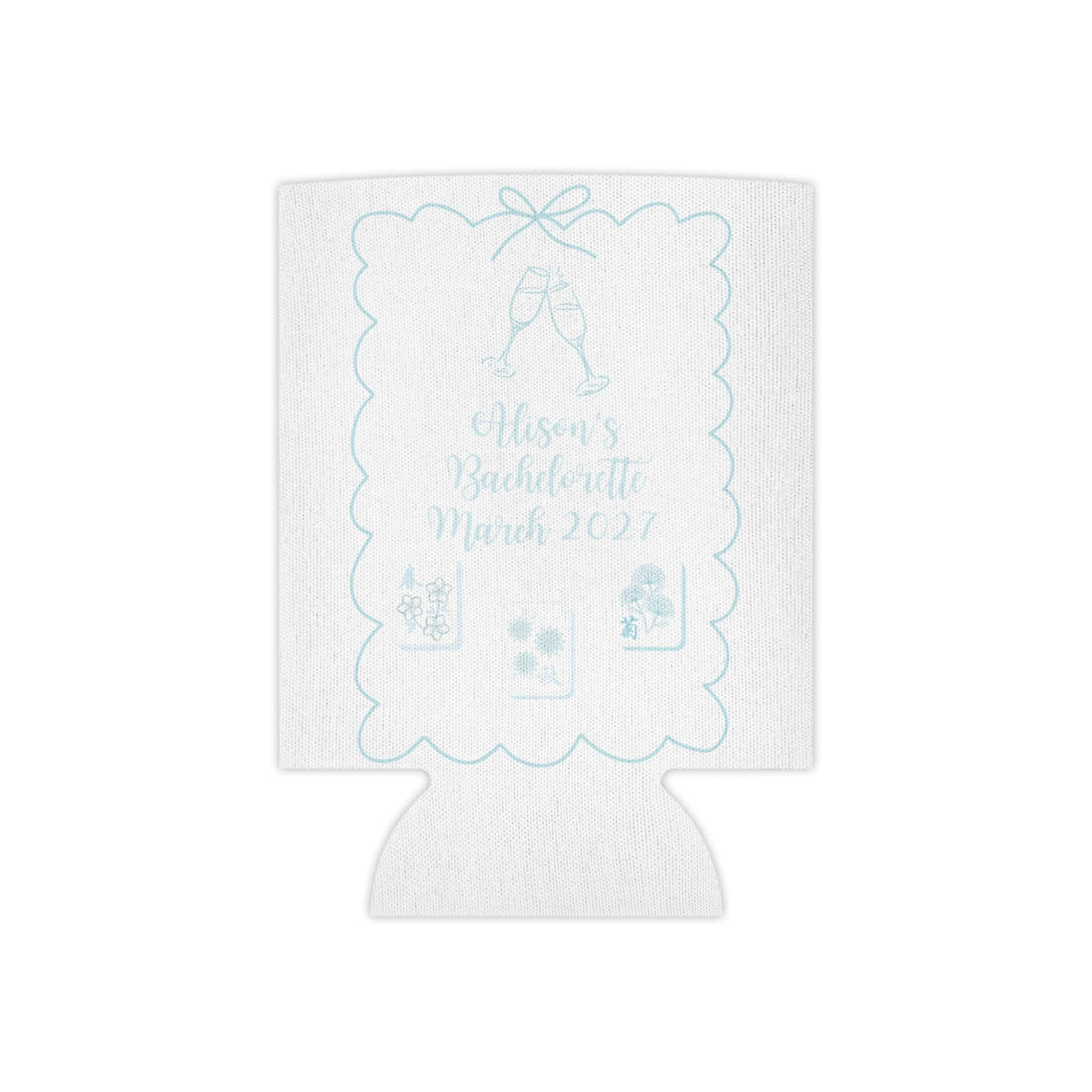 Personalized Mahjong and Mimosas Can Cooler Custom Can Sleeve in Sage Green, Light Pink or Light Blue