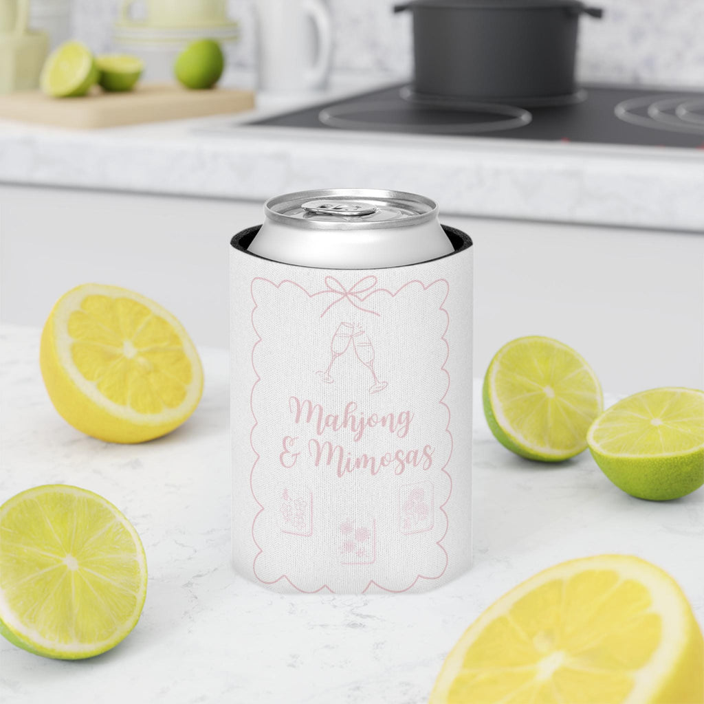 Personalized Mahjong and Mimosas Can Cooler Custom Can Sleeve in Sage Green, Light Pink or Light Blue