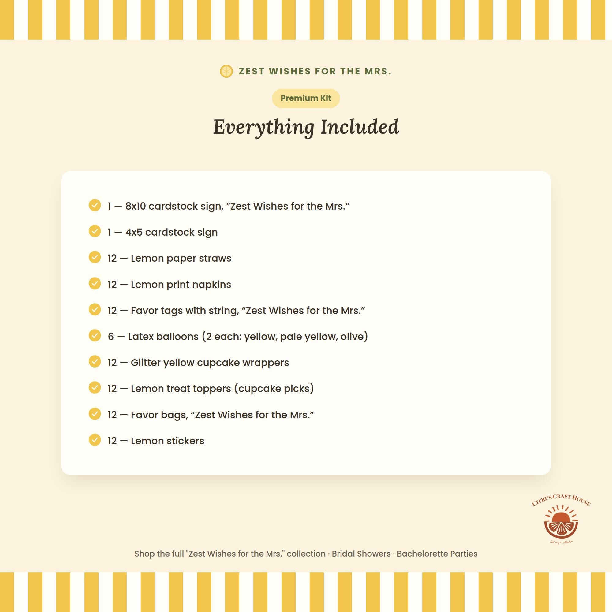 Zest Wishes for the Mrs. Bridal Shower Decor Kit | Lemon Bachelorette Party Set | Signs, Balloons, Favor Bags & More