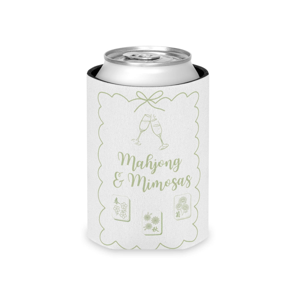 Personalized Mahjong and Mimosas Can Cooler Custom Can Sleeve in Sage Green, Light Pink or Light Blue