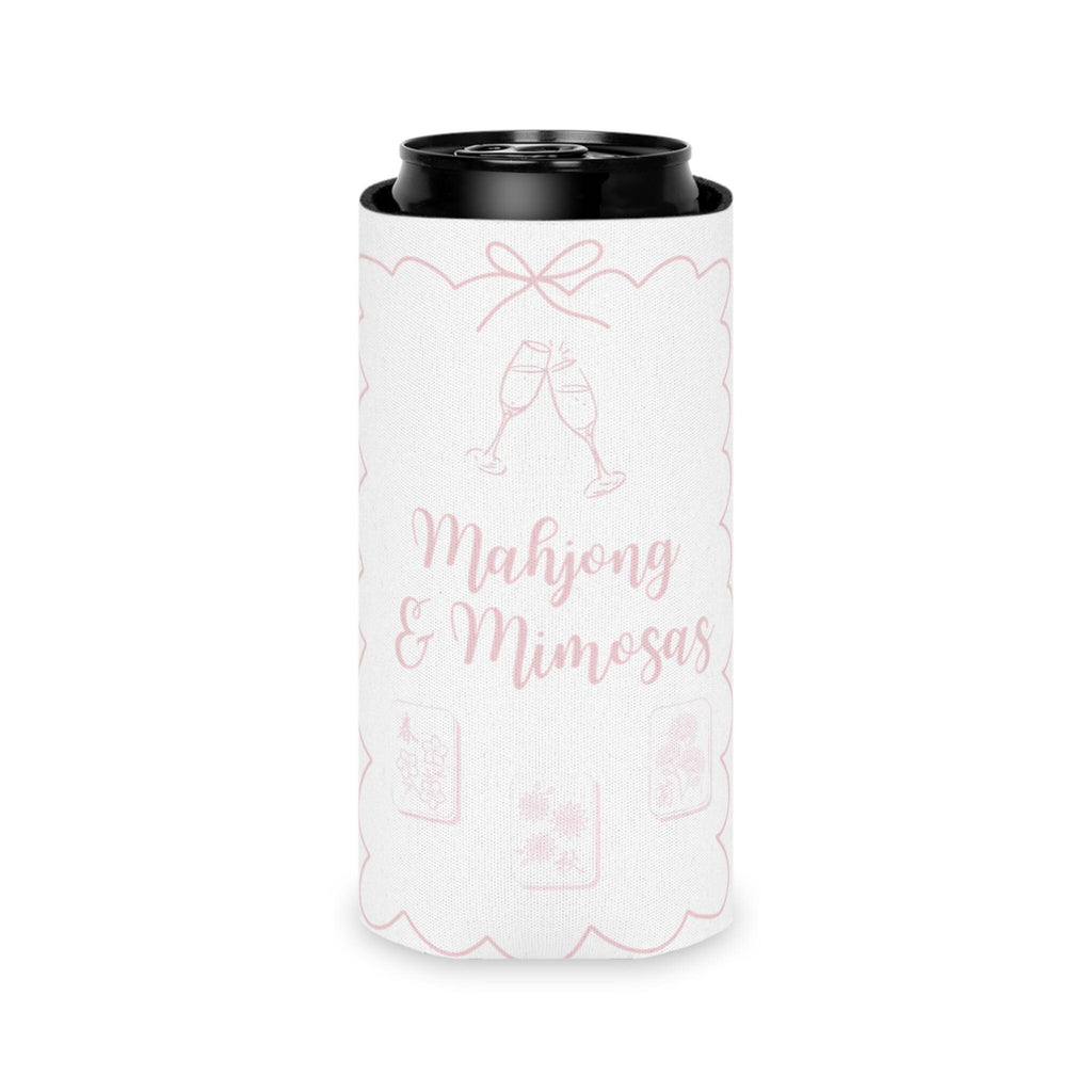 Personalized Mahjong and Mimosas Can Cooler Custom Can Sleeve in Sage Green, Light Pink or Light Blue
