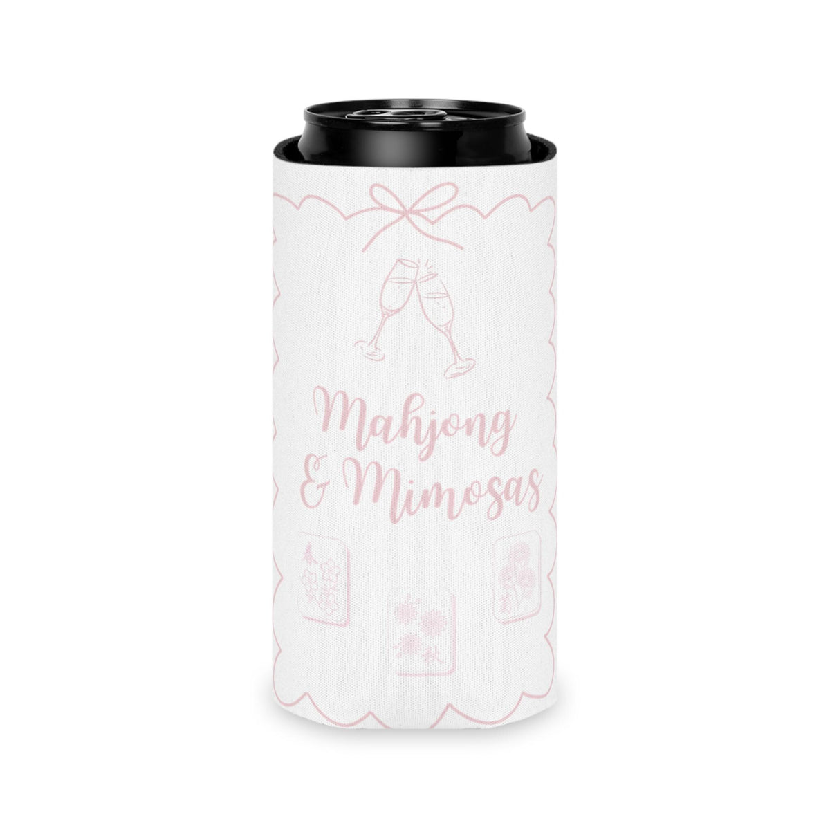 Personalized Mahjong and Mimosas Can Cooler Custom Can Sleeve in Sage Green, Light Pink or Light Blue