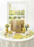 Zest wishes for the Mrs. party favor paper bags with yellow and white stripes