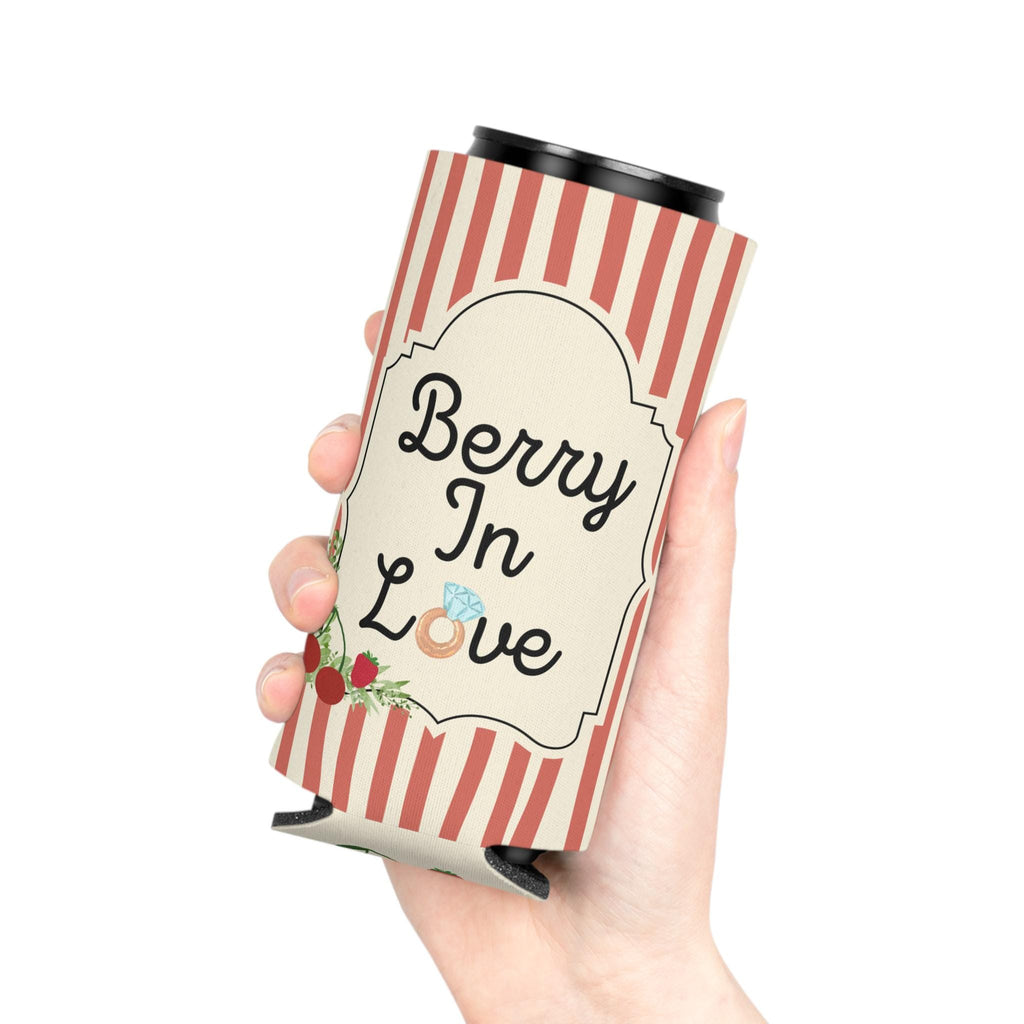 Personalized "Berry In Love" Can Cooler Custom Bachelorette Can Sleeve, Slim & Regular Can Sizes