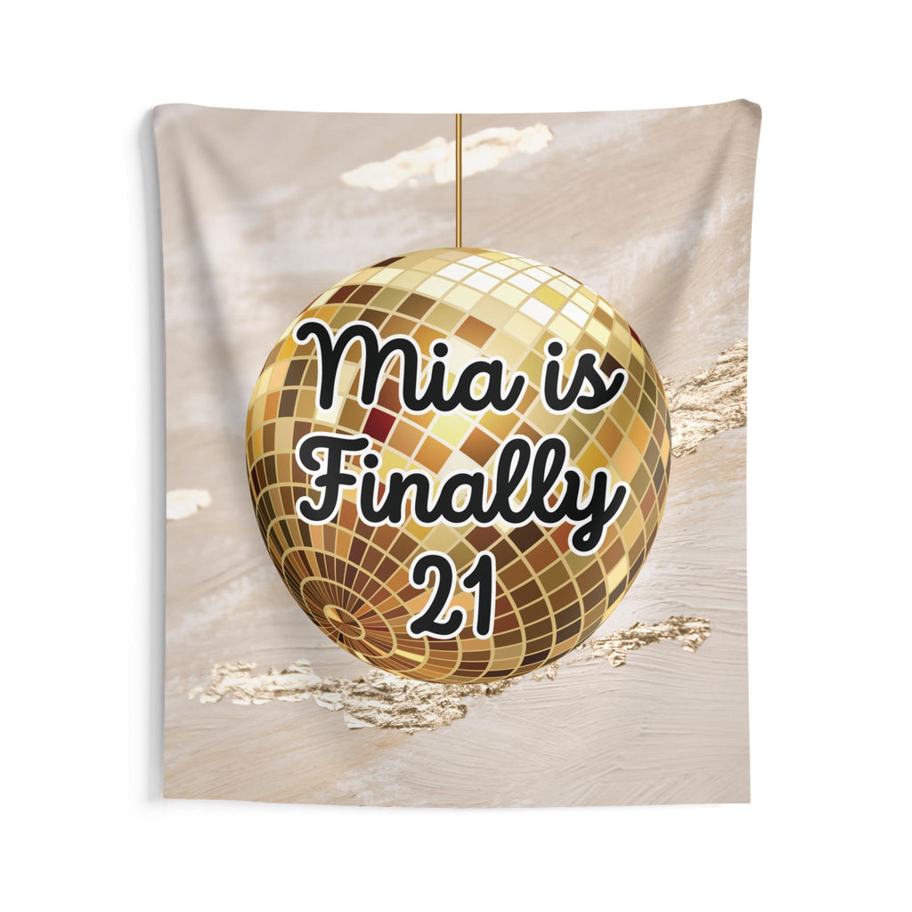 Personalized "Finally 21" Tapestry Banner Gold Polyester Wall Hanging Backdrop, 4 Sizes