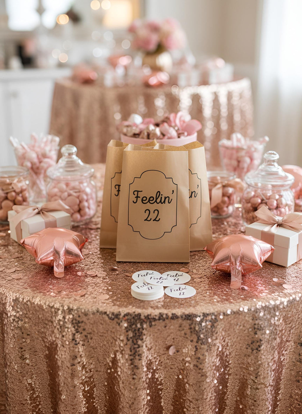 Feeling 22 Favor Bags, Set of 12 – 6x9 Flat Kraft Paper Bags for Birthday Favors & Treats