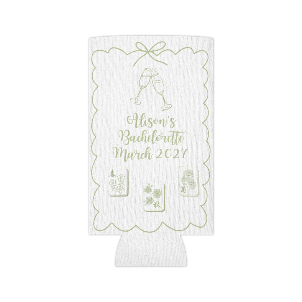 Personalized Mahjong and Mimosas Can Cooler Custom Can Sleeve in Sage Green, Light Pink or Light Blue