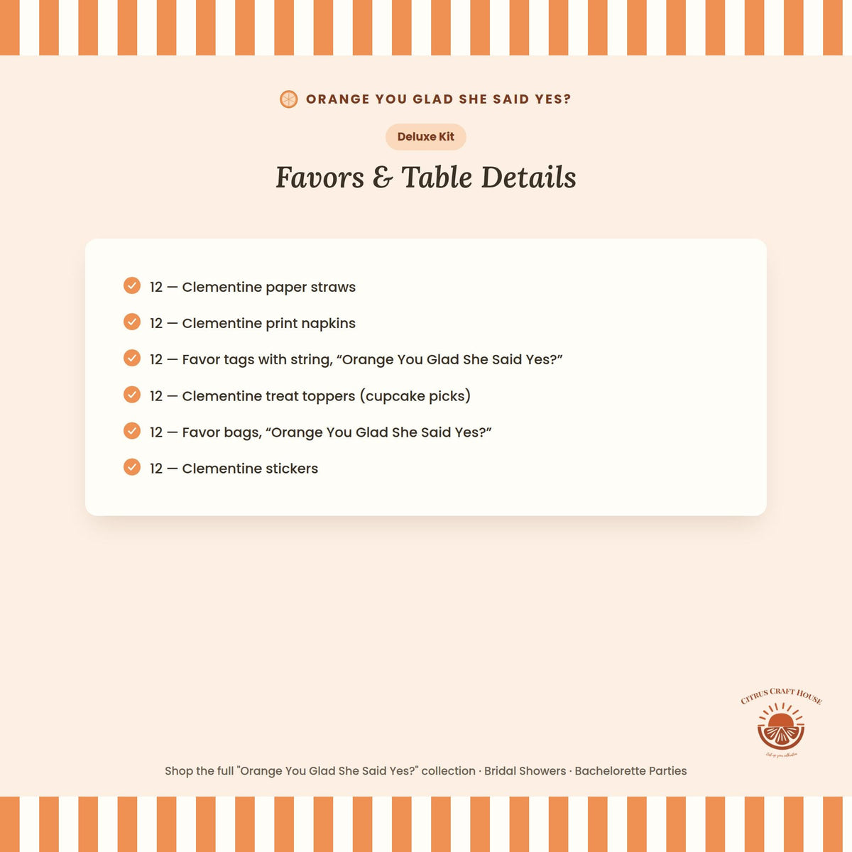 Orange You Glad She Said Yes? Bridal Shower Decor Kit | Clementine Engagement and Bachelorette Party Set | Signs, Favor Bags & More