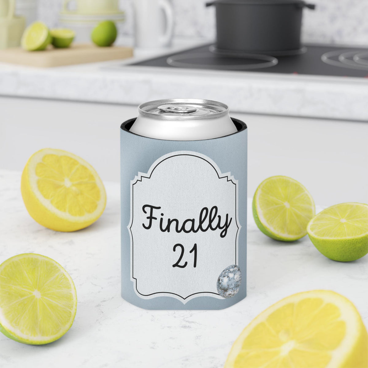 Personalized Finally 21 Can Cooler Rose Gold, Gold, Silver Custom Can Sleeve, Slim and Regular Sizes