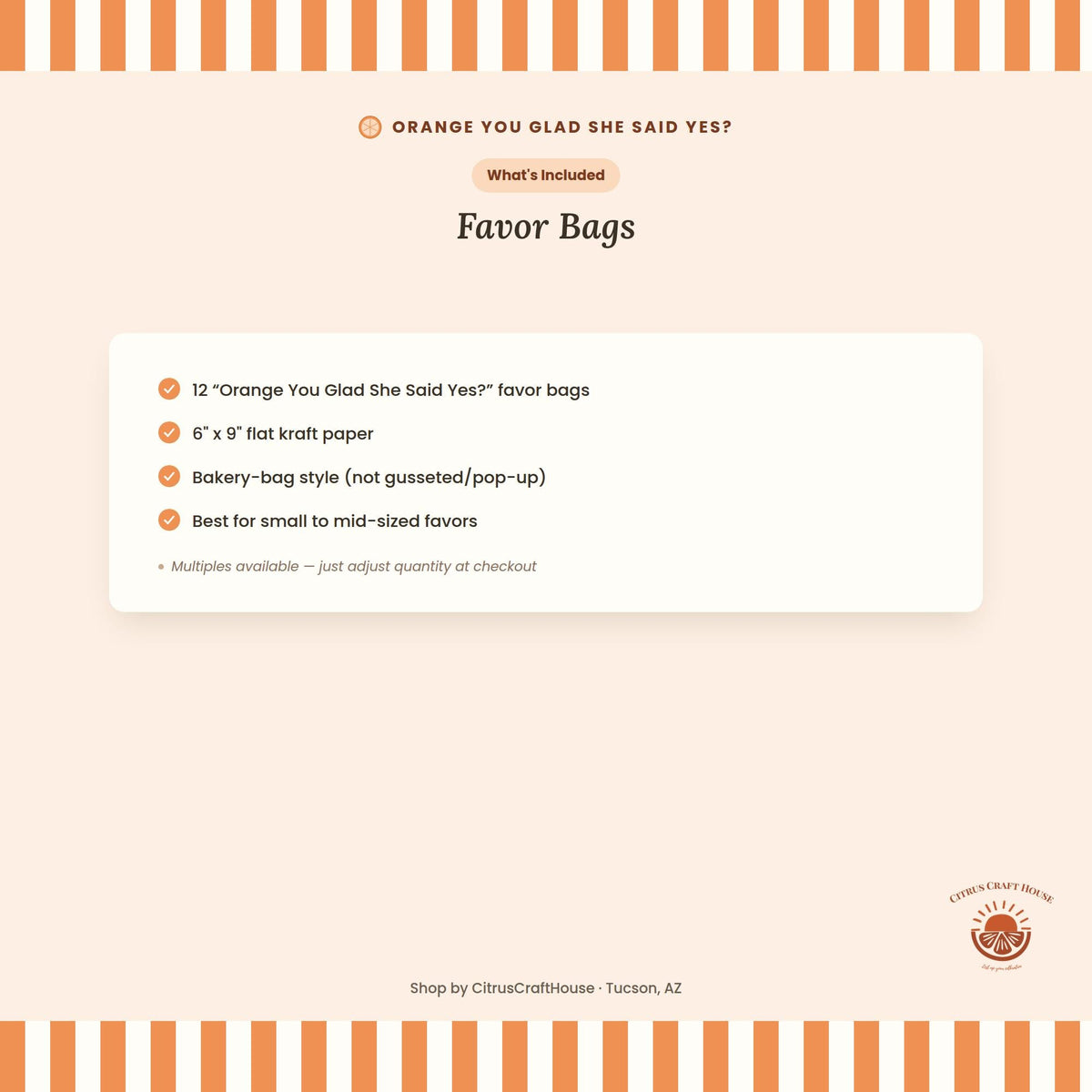 Orange You Glad She Said Yes?Favor Bags, Set of 12 – 6x9 Flat Kraft Paper Bags for Engagement & Bridal Shower Favors