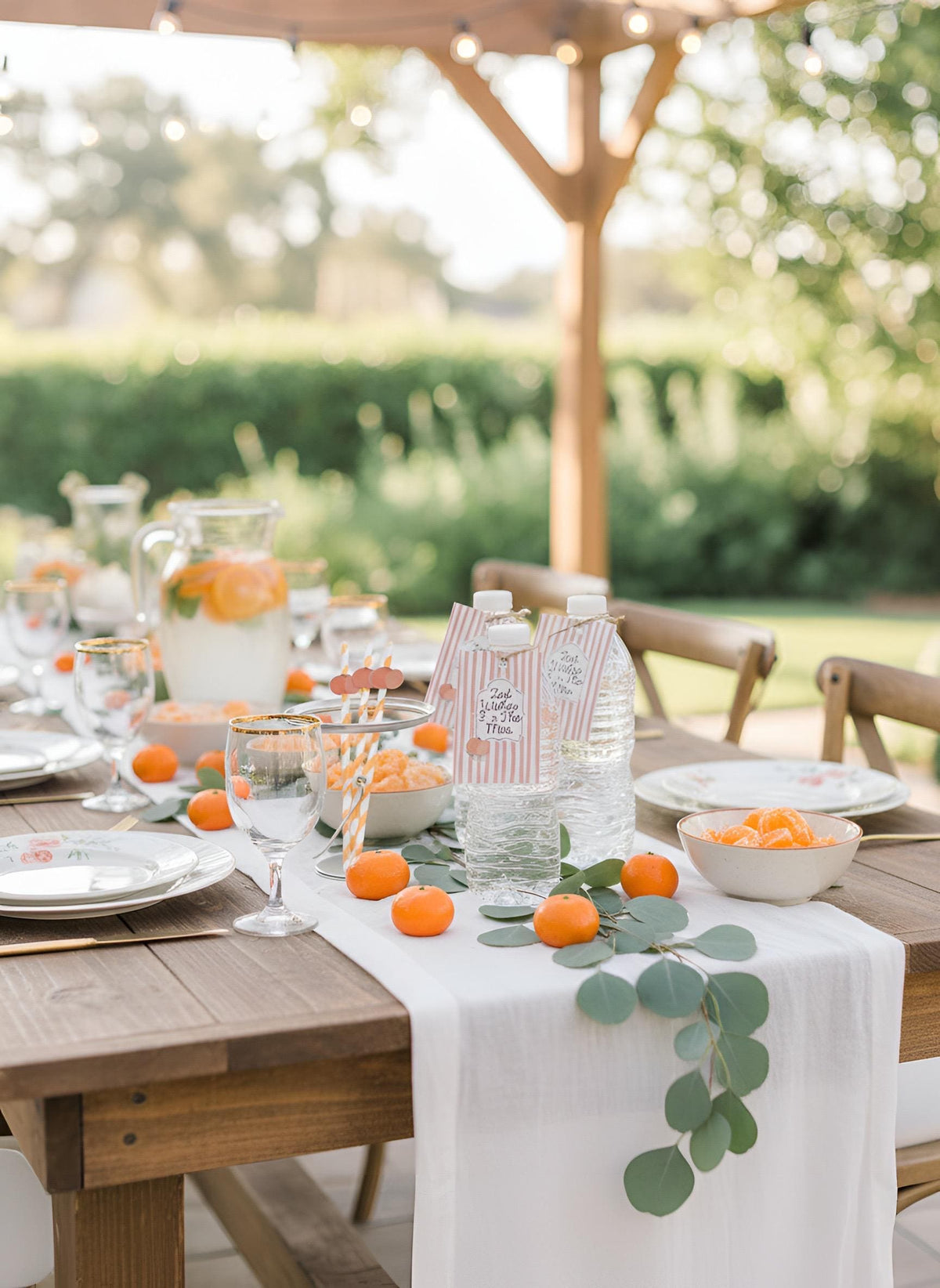 Zest wishes for the Mrs. Party Favor tags with orange and white stripes and clementines with twine