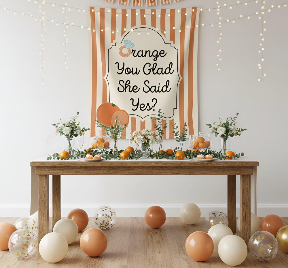 Personalized Orange You Glad She Said Yes? Tapestry Banner Polyester Wall Hanging Backdrop, 4 Sizes for Engagement & Bridal Shower