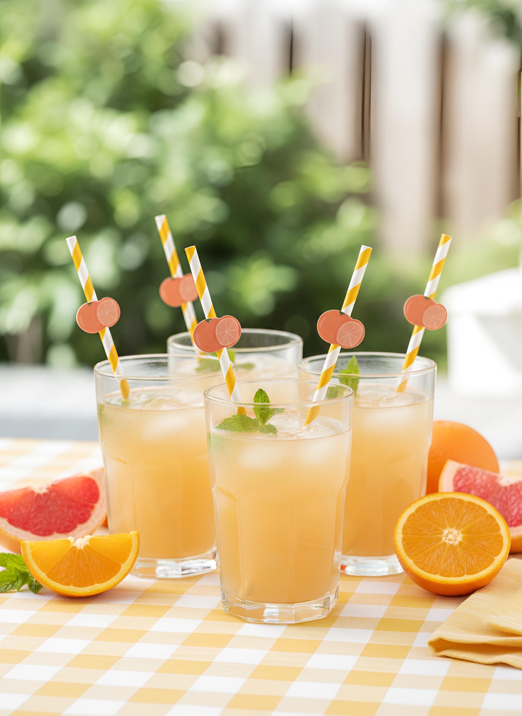 Orange and white striped Clementine paper straws for party decor