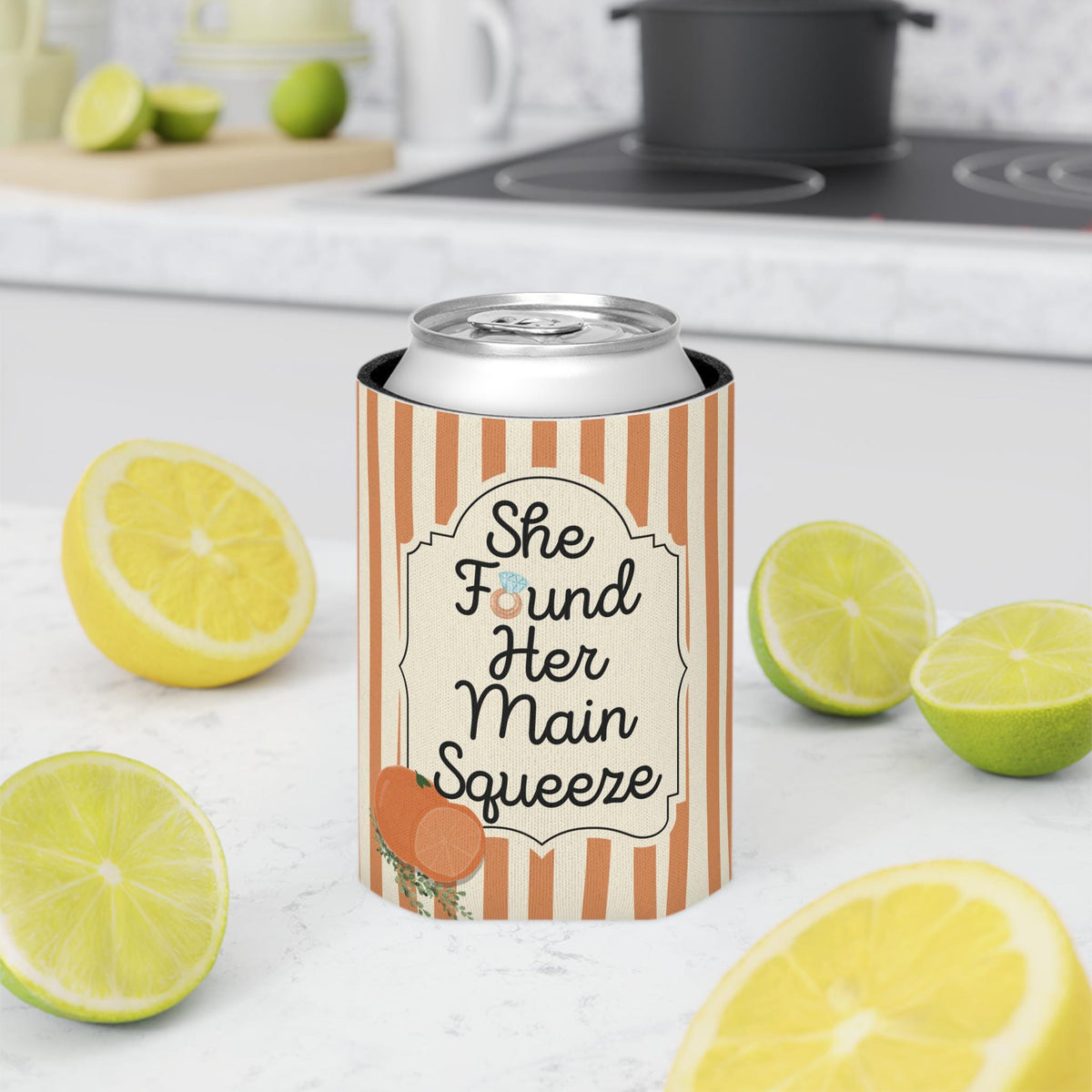 Personalized She Found Her Main Squeeze Can Cooler Custom Bachelorette Can Sleeve, Slim and Regular Can Sizes