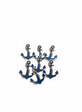 Six navy blue anchor-shaped die cut stickers with gold rope details, arranged on a plain white background.