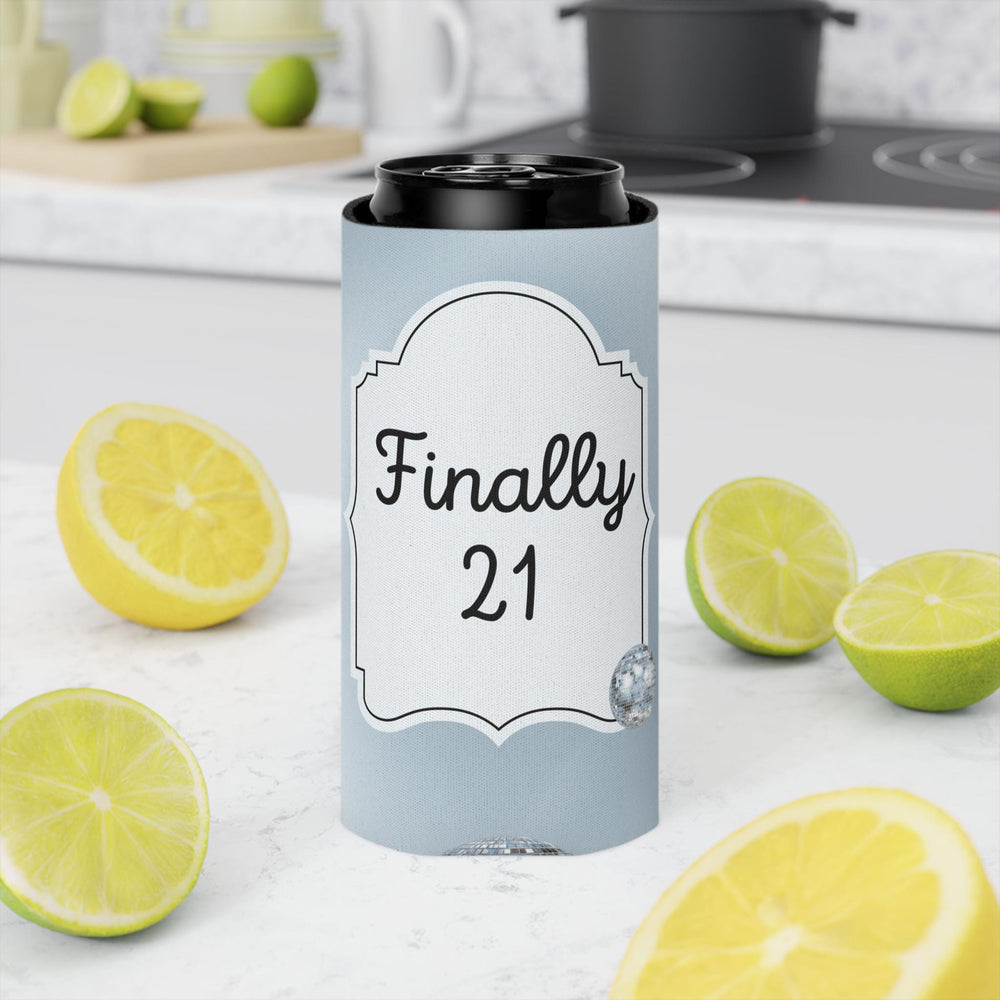 Personalized Finally 21 Can Cooler Rose Gold, Gold, Silver Custom Can Sleeve, Slim and Regular Sizes