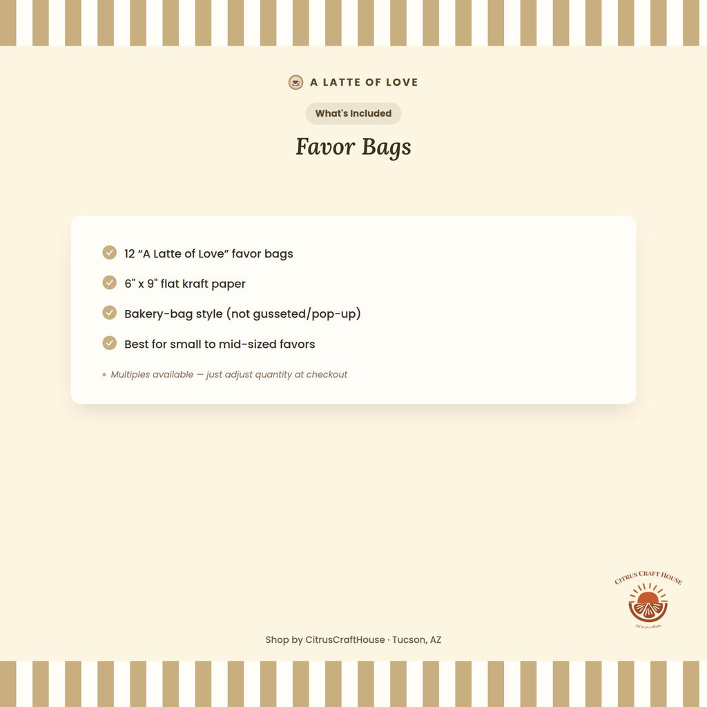 A Latte of Love Favor Bags, Set of 12 – 6x9 Flat Kraft Paper Bags for Bridal Shower & Bachelorette Favors